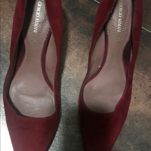 Red Suede Giorgio Armani Kitty Pumps
